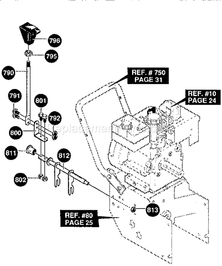 Shift Yoke Assembly Diagram and Parts List for 536886180  Craftsman Snow Blower