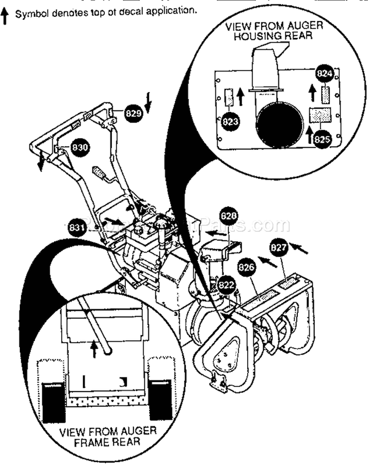 Decal Assembly Diagram and Parts List for 536886180  Craftsman Snow Blower