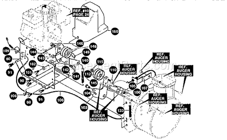 Frame Components Assembly Diagram and Parts List for 536886180  Craftsman Snow Blower