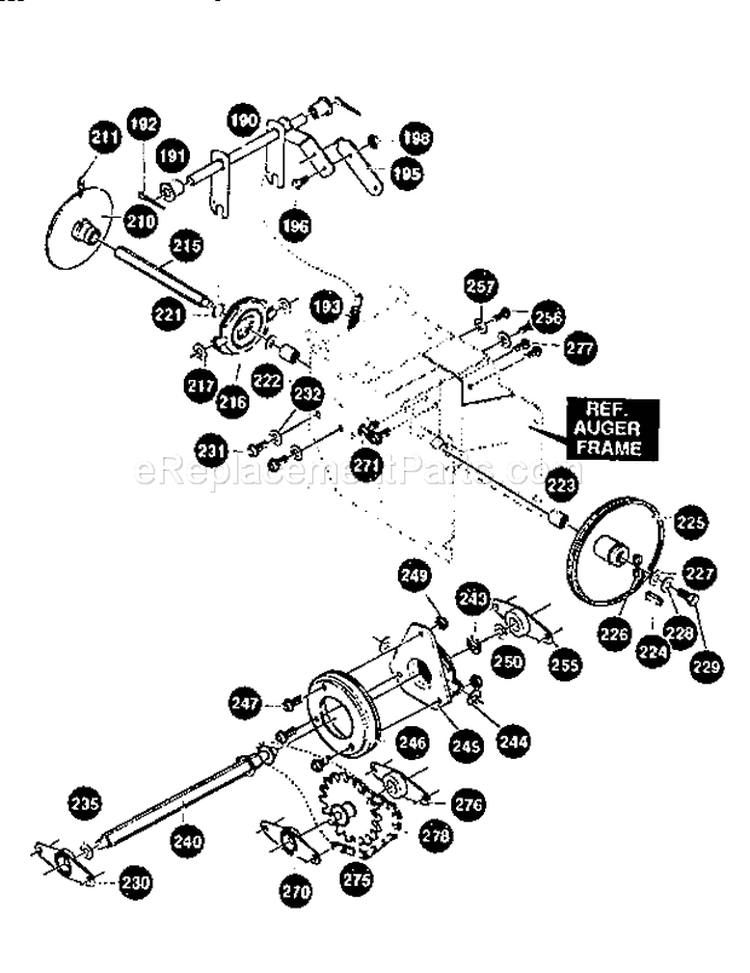 Drive Components Assembly Diagram and Parts List for 536886180  Craftsman Snow Blower