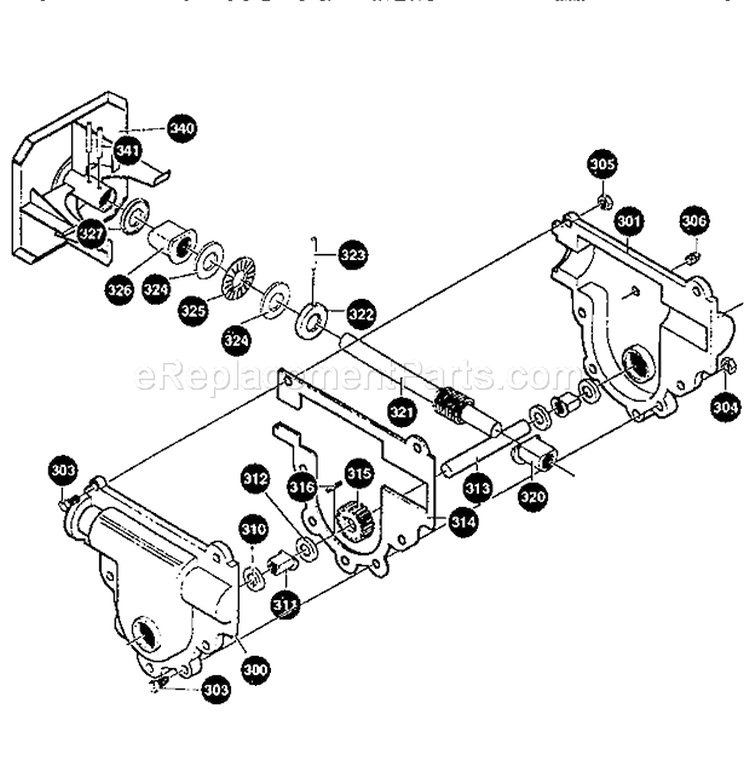 Gear Case Assembly Diagram and Parts List for 536886180  Craftsman Snow Blower