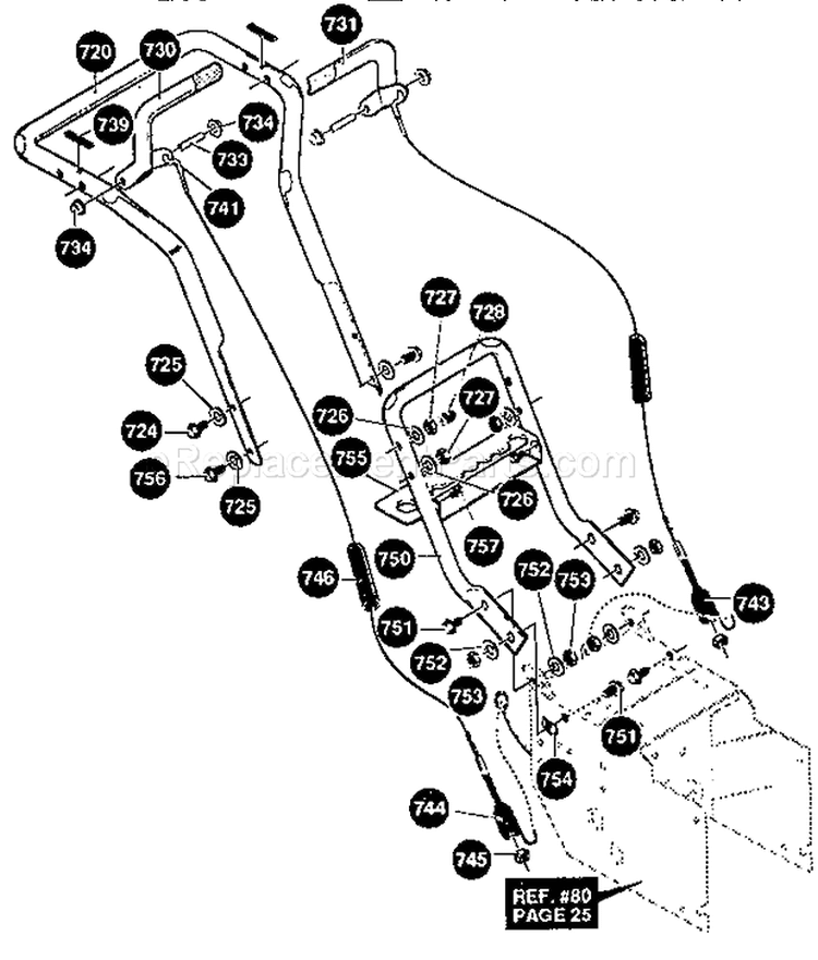 Handle Assembly Diagram and Parts List for 536886180  Craftsman Snow Blower