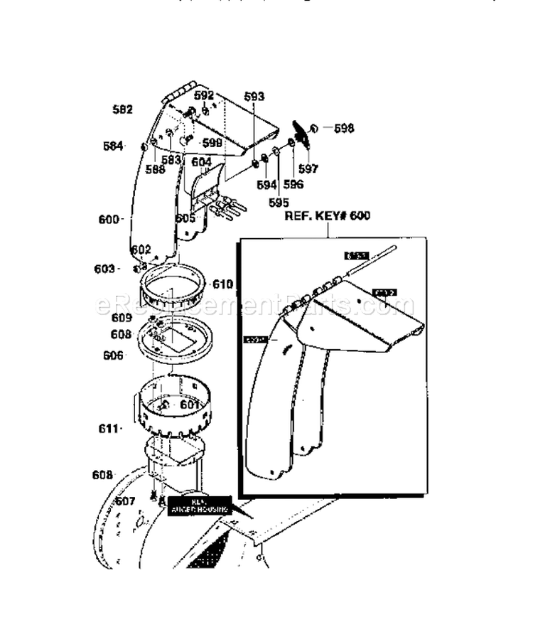 Discharge Chute Assembly Diagram and Parts List for 536886190  Craftsman Snow Blower