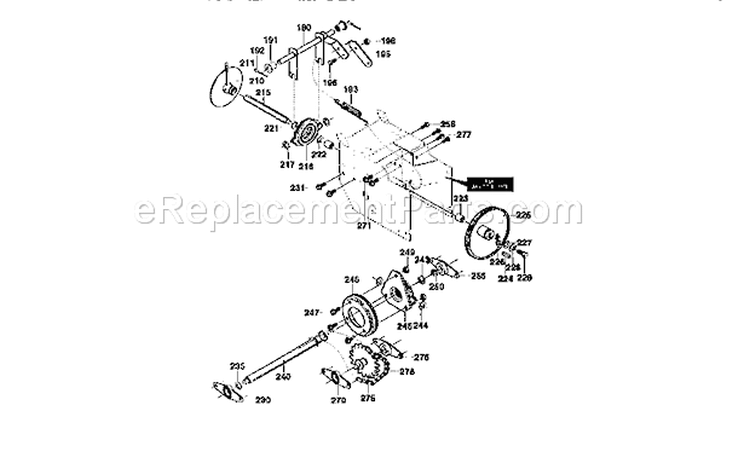 Drive Assembly Diagram and Parts List for 536886190  Craftsman Snow Blower