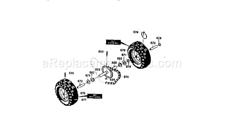 Wheel Assembly Diagram and Parts List for 536886190  Craftsman Snow Blower