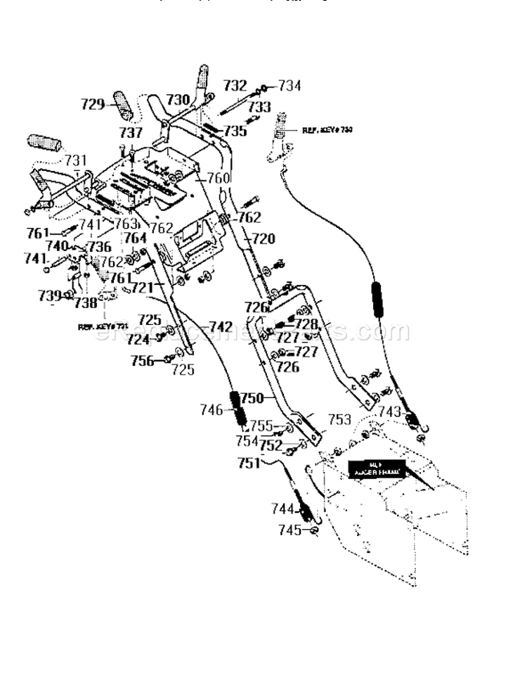 Handle Assembly Diagram and Parts List for 536886220  Craftsman Snow Blower