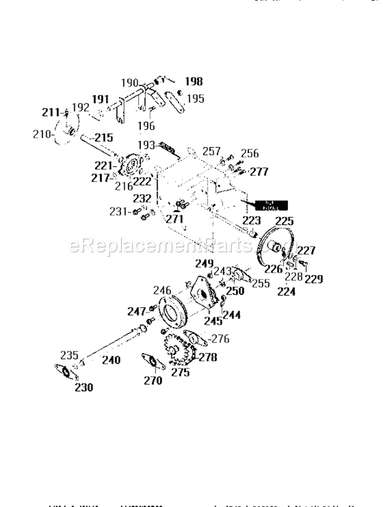 Drive Assembly Diagram and Parts List for 536886220  Craftsman Snow Blower