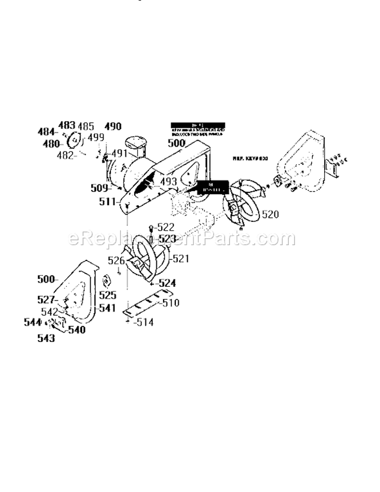 Auger Housing Assembly Diagram and Parts List for 536886220  Craftsman Snow Blower
