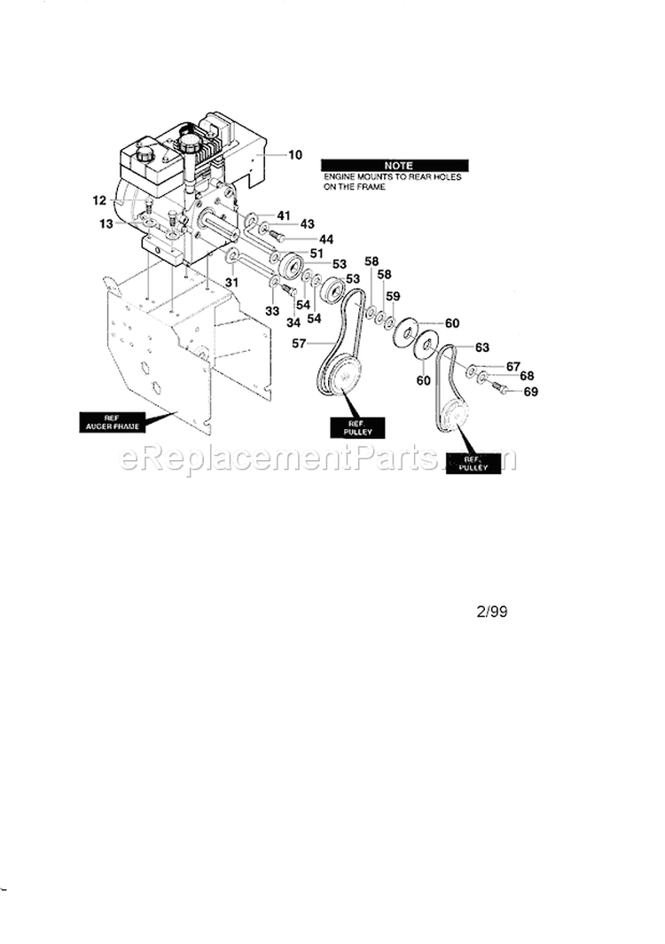 Frame Components Diagram and Parts List for 536886240  Craftsman Snow Blower
