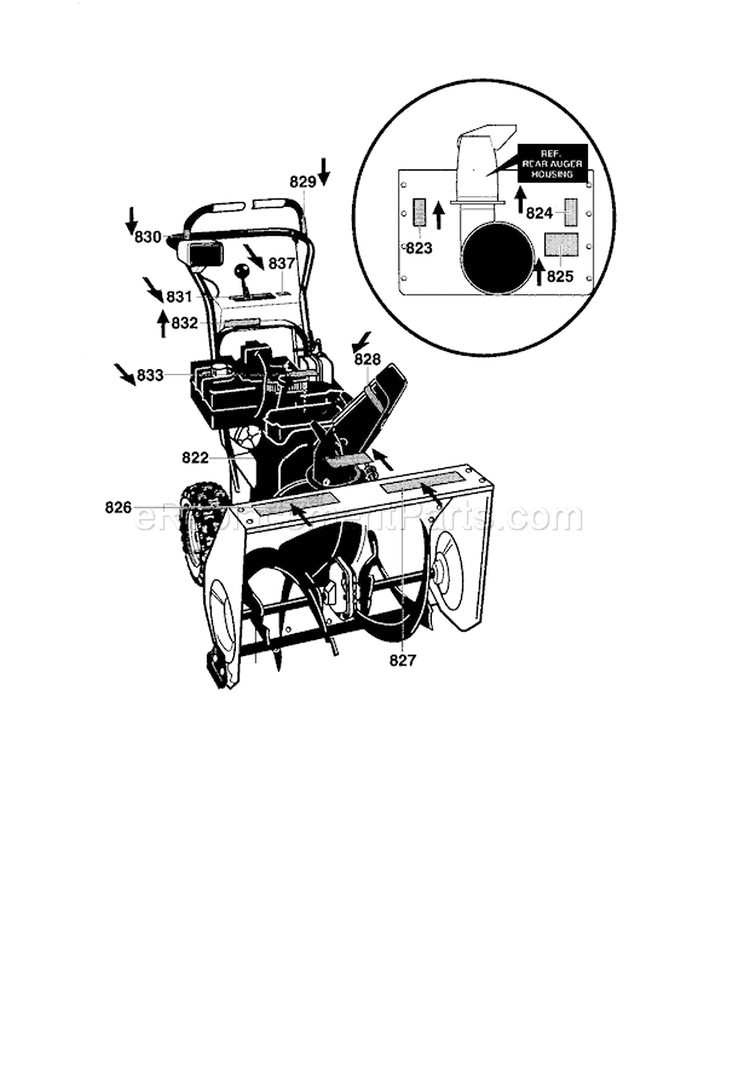 Decals Diagram and Parts List for 536886240  Craftsman Snow Blower