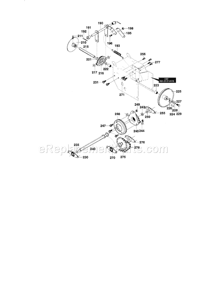 Drive Components Diagram and Parts List for 536886240  Craftsman Snow Blower