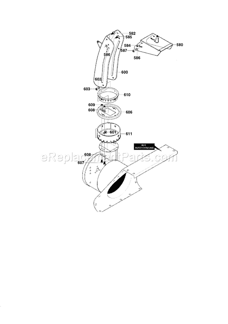 Remote Discharge Chute Diagram and Parts List for 536886240  Craftsman Snow Blower