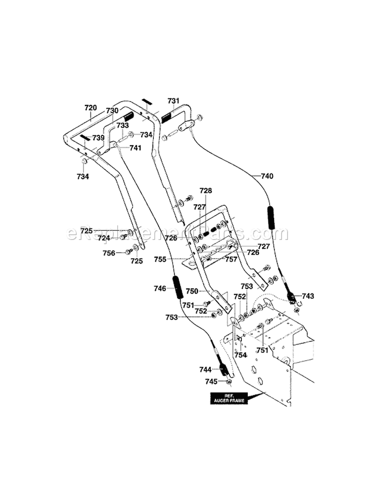Handle Assembly Diagram and Parts List for 536886260  Craftsman Snow Blower