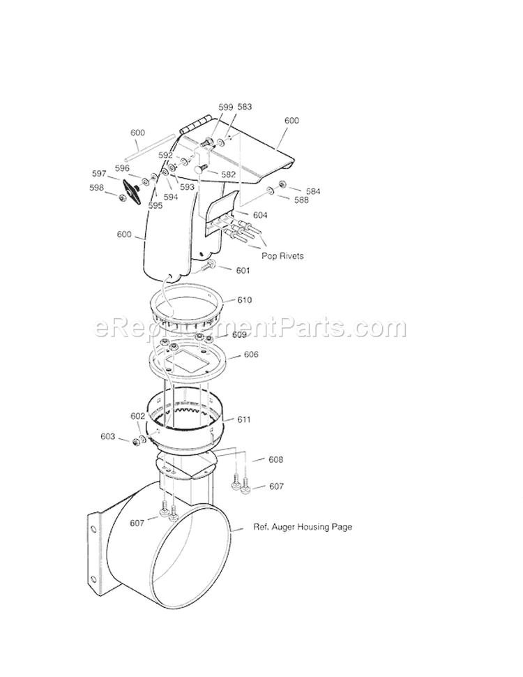 26" 9Hp Discharge Chute Diagram and Parts List for 536886261  Craftsman Snow Blower