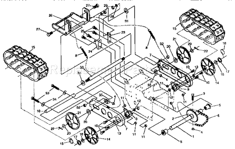 Track Assembly Diagram and Parts List for 536886280  Craftsman Snow Blower