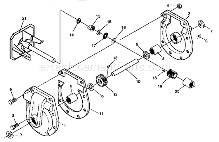 Gear Box Diagram and Parts List for 536886280  Craftsman Snow Blower