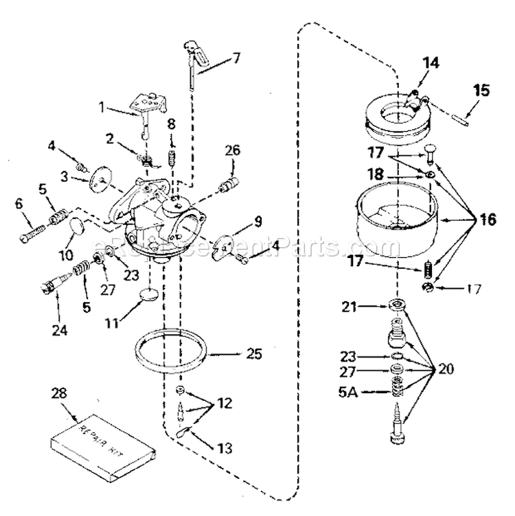 Carburetor 632334A (71 / 14 Diagram and Parts List for 536886280  Craftsman Snow Blower