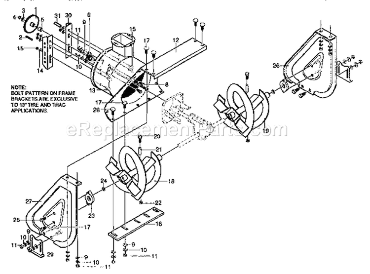 Auger Housing Diagram and Parts List for 536886280  Craftsman Snow Blower