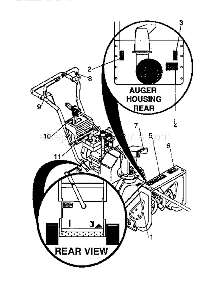 Decals Diagram and Parts List for 536886281  Craftsman Snow Blower