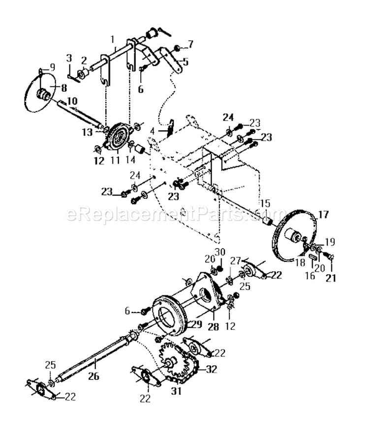 Drive Assembly Diagram and Parts List for 536886281  Craftsman Snow Blower