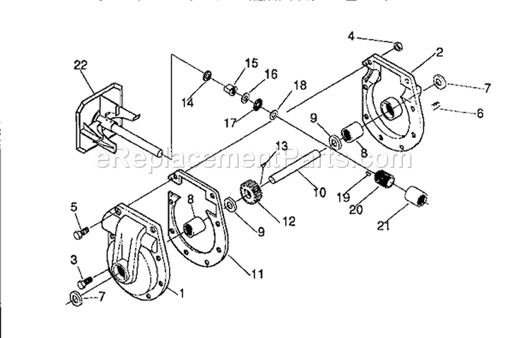 Gear Box Diagram and Parts List for 536886281  Craftsman Snow Blower