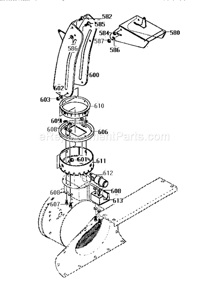 Discharge Chute Assembly Diagram and Parts List for 536886350  Craftsman Snow Blower