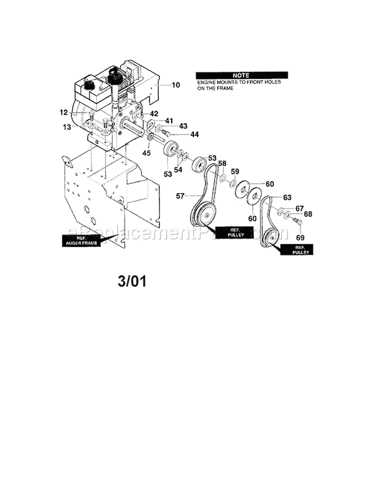 Frame Assembly Diagram and Parts List for 536886440  Craftsman Snow Blower