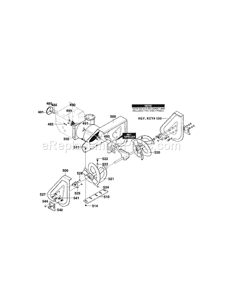 Auger Housing Assembly Diagram and Parts List for 536886440  Craftsman Snow Blower