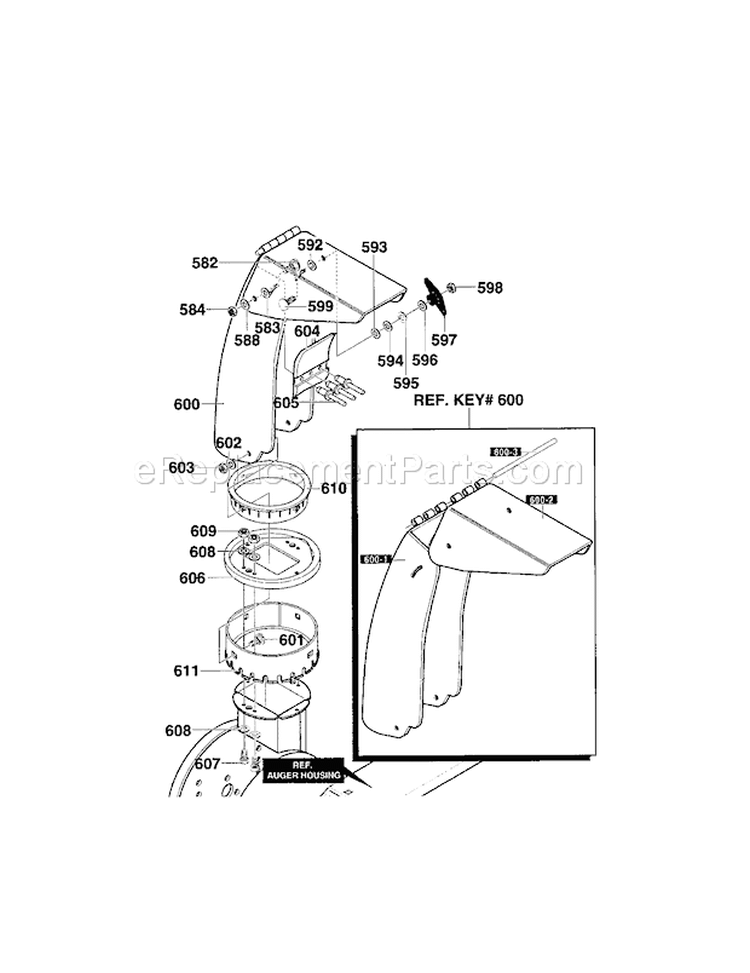 Discharge Chute Assembly Diagram and Parts List for 536886440  Craftsman Snow Blower