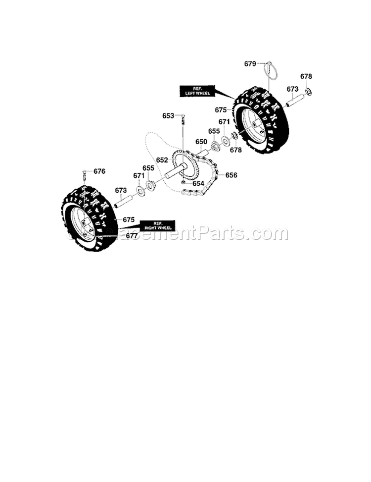 Wheel Assembly Diagram and Parts List for 536886440  Craftsman Snow Blower
