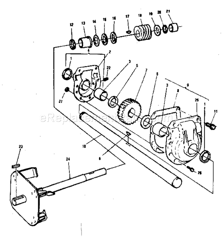 Gear Box Diagram and Parts List for 536886500  Craftsman Snow Blower