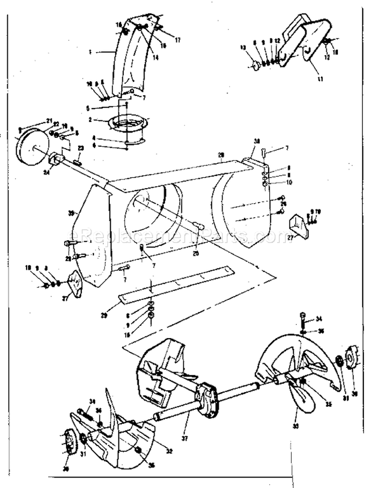 Auger Housing Assembly Diagram and Parts List for 536886500  Craftsman Snow Blower