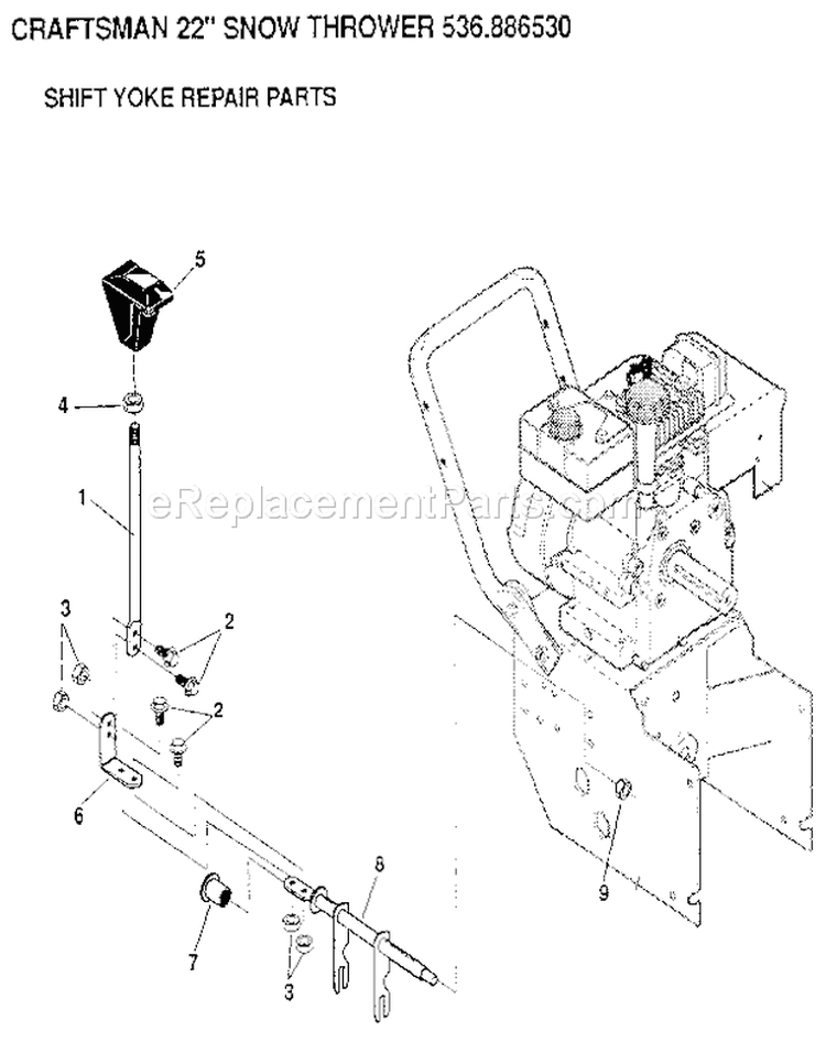 Shift Yoke Diagram and Parts List for 536886530  Craftsman Snow Blower
