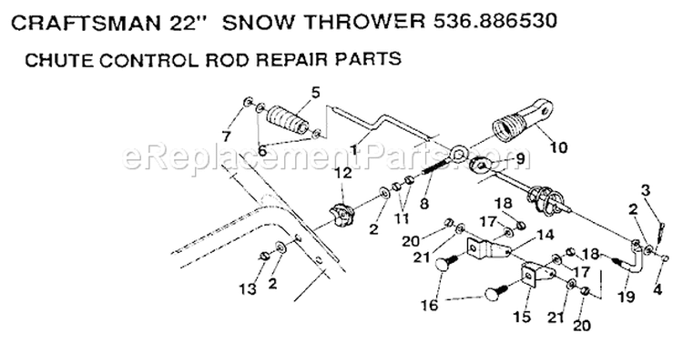 Chute Control Rod Diagram and Parts List for 536886530  Craftsman Snow Blower