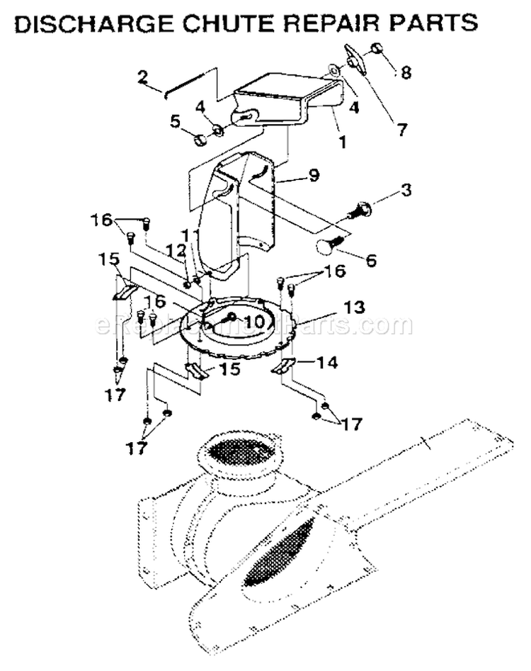Discharge Chute Diagram and Parts List for 536886530  Craftsman Snow Blower