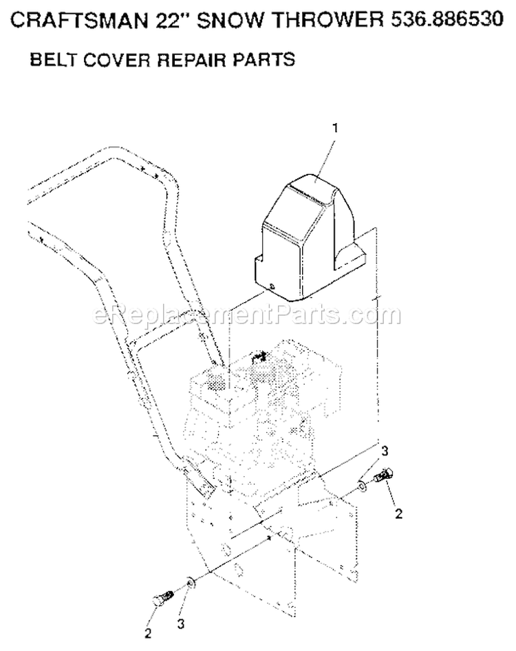 Belt Cover Diagram and Parts List for 536886530  Craftsman Snow Blower