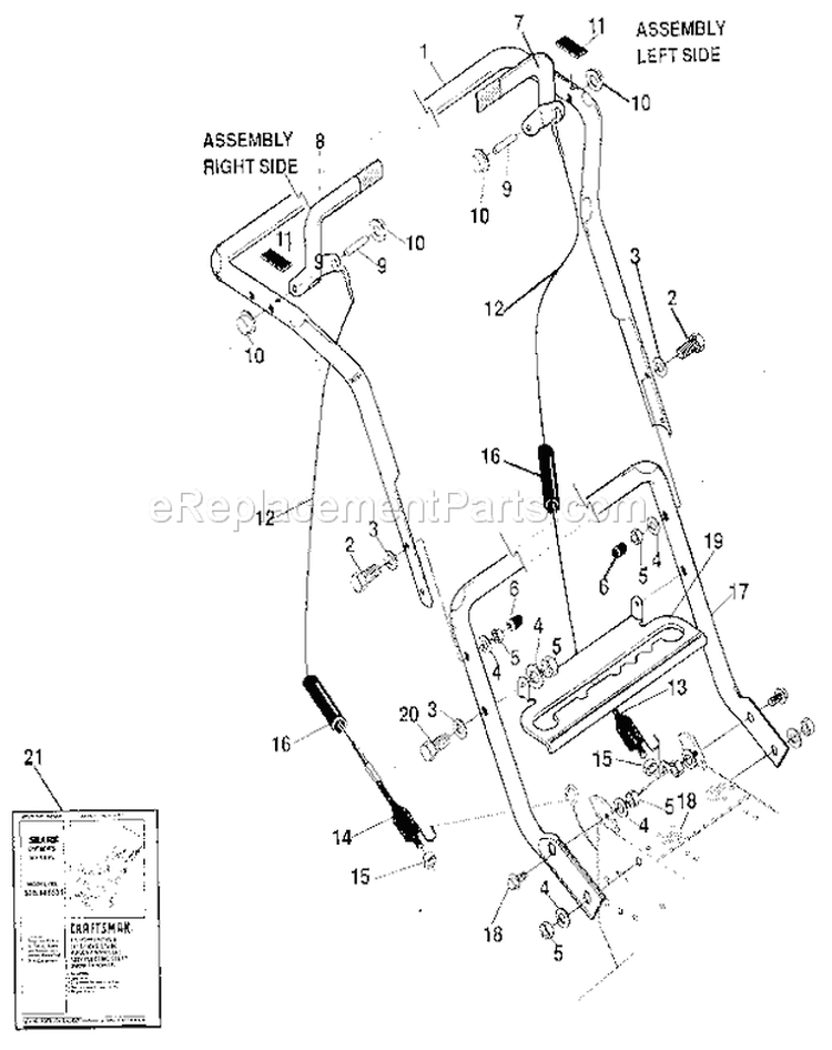 Handle Assembly Diagram and Parts List for 536886531  Craftsman Snow Blower