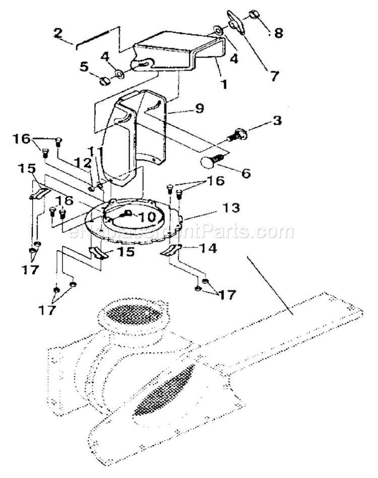 Discharge Chute Diagram and Parts List for 536886531  Craftsman Snow Blower