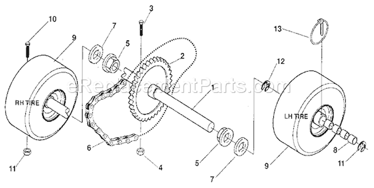 Wheel Assembly Diagram and Parts List for 536886531  Craftsman Snow Blower