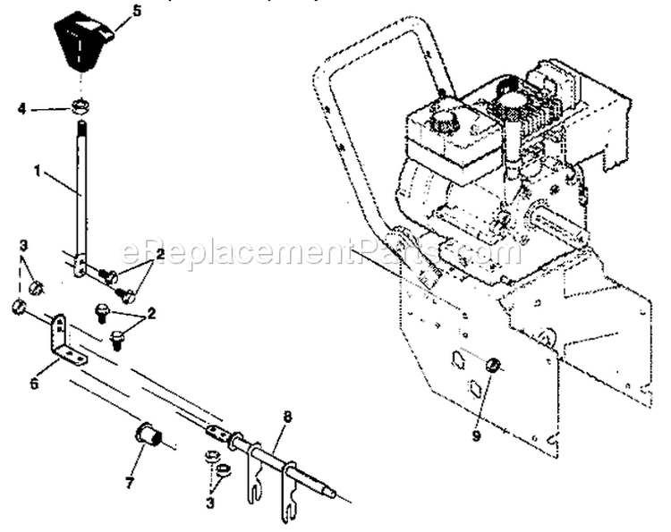 Shift Yoke Repair Parts Diagram and Parts List for 536886540  Craftsman Snow Blower