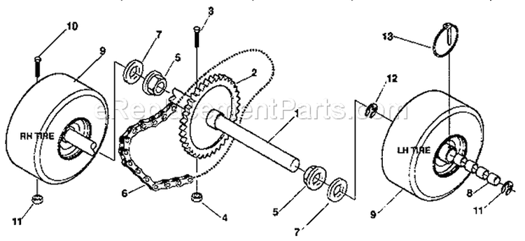 Wheel Assembly Repair Par Diagram and Parts List for 536886540  Craftsman Snow Blower