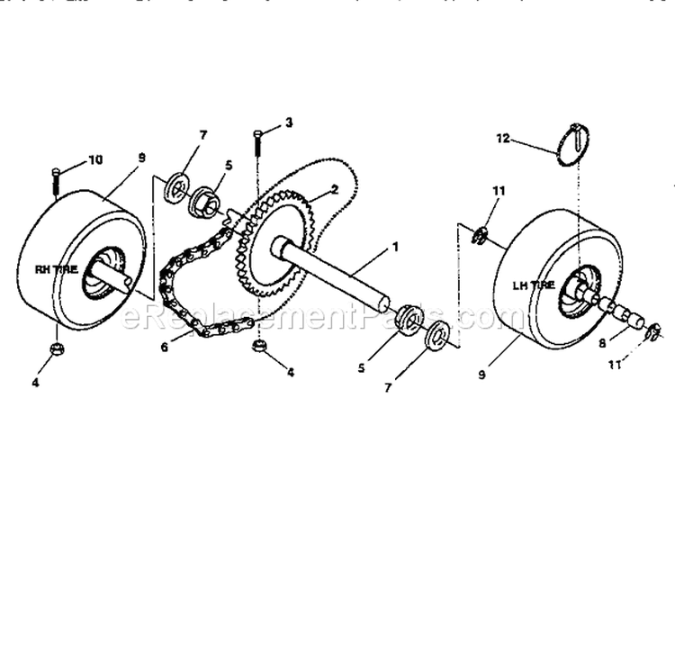 Wheel Assembly Diagram and Parts List for 536886621  Craftsman Snow Blower