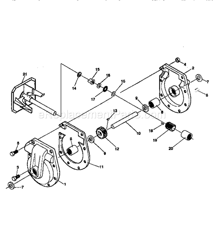 Gear Box Diagram and Parts List for 536886621  Craftsman Snow Blower