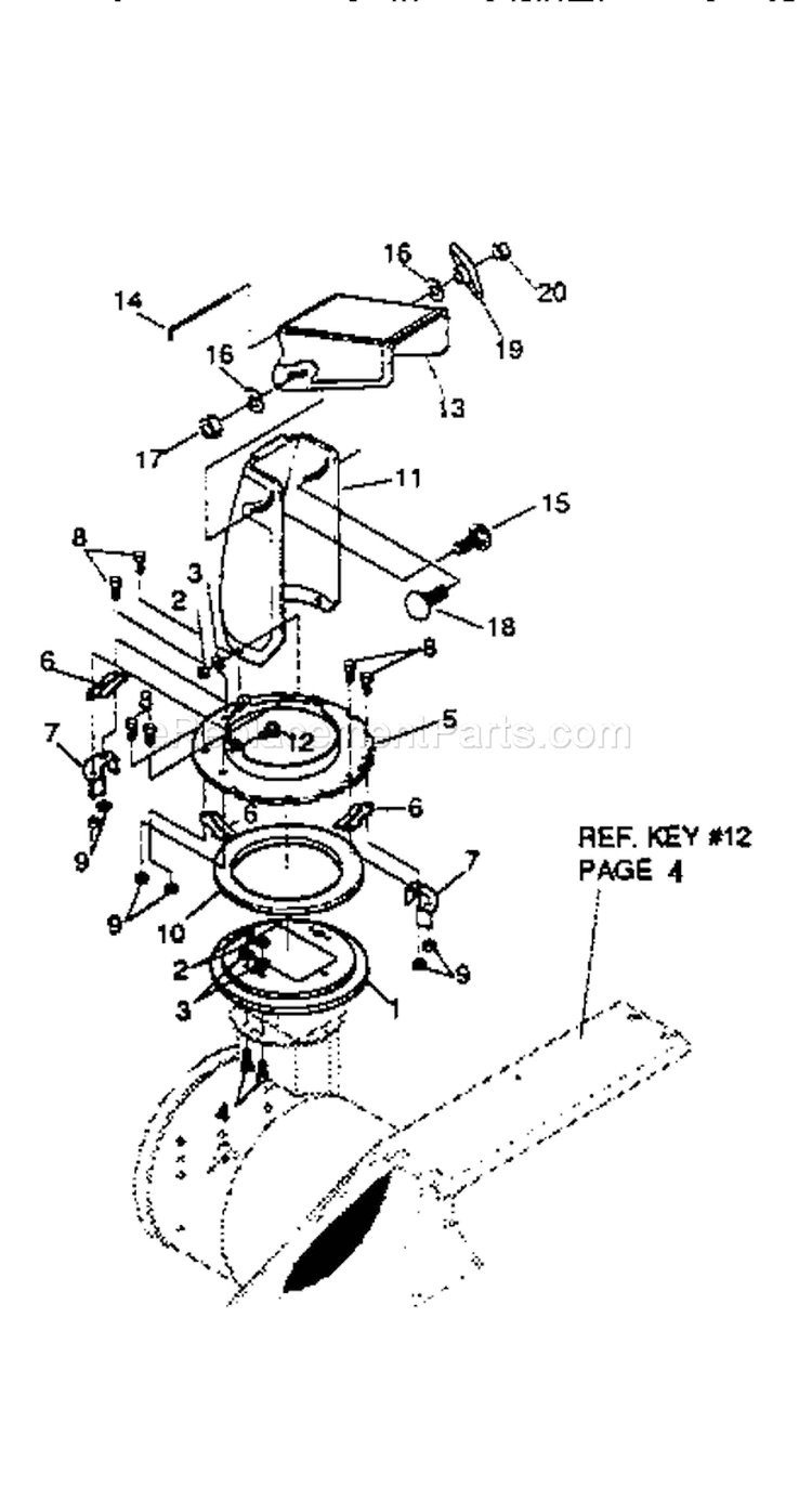 Discharge Chute Diagram and Parts List for 536886621  Craftsman Snow Blower