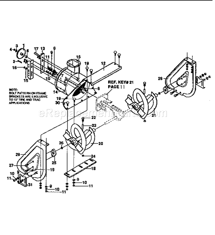 Auger Housing Assembly Diagram and Parts List for 536886621  Craftsman Snow Blower