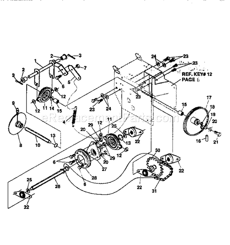 Drive Components Diagram and Parts List for 536886621  Craftsman Snow Blower