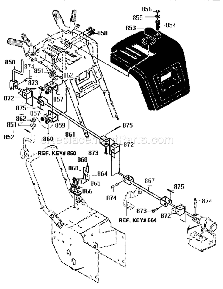 Chute Control Rod Assembl Diagram and Parts List for 536886650  Craftsman Snow Blower