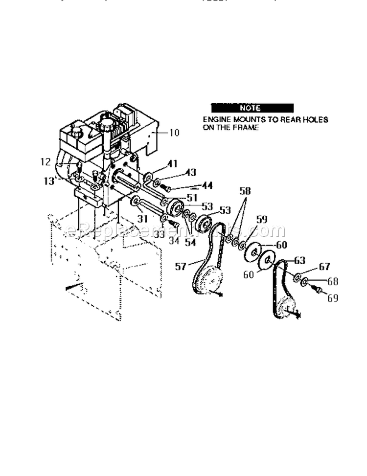 Engine Assembly Diagram and Parts List for 536886650  Craftsman Snow Blower