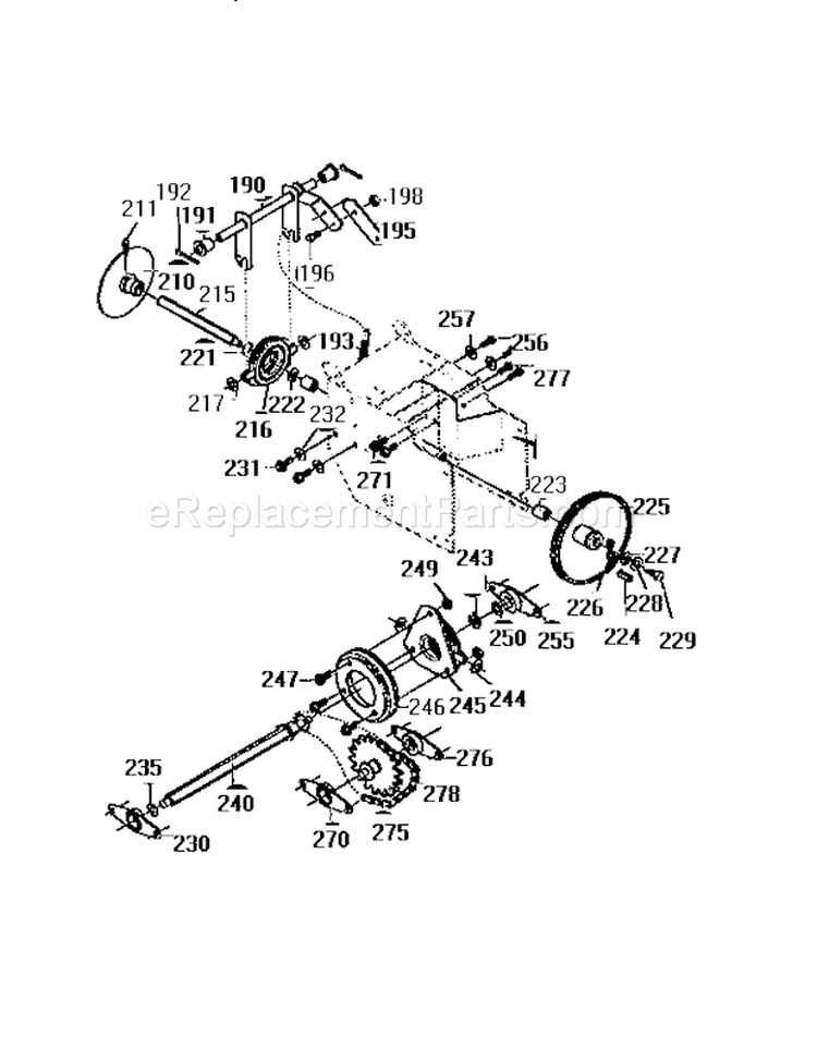 Drive Assembly Diagram and Parts List for 536886650  Craftsman Snow Blower