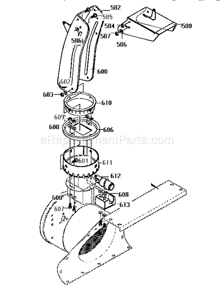 Discharge Chute Assembly Diagram and Parts List for 536886650  Craftsman Snow Blower